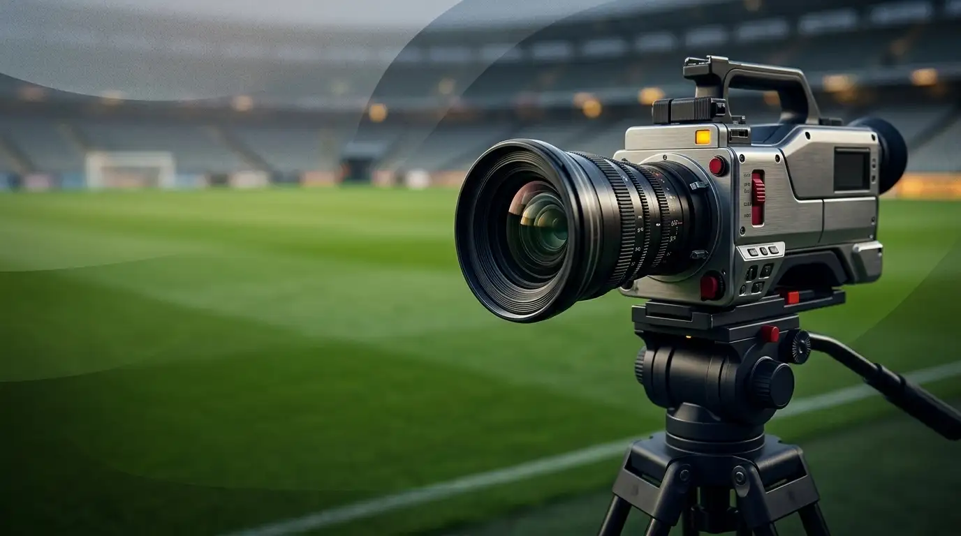 Fernsehkamera auf einem Stativ am Spielfeldrand